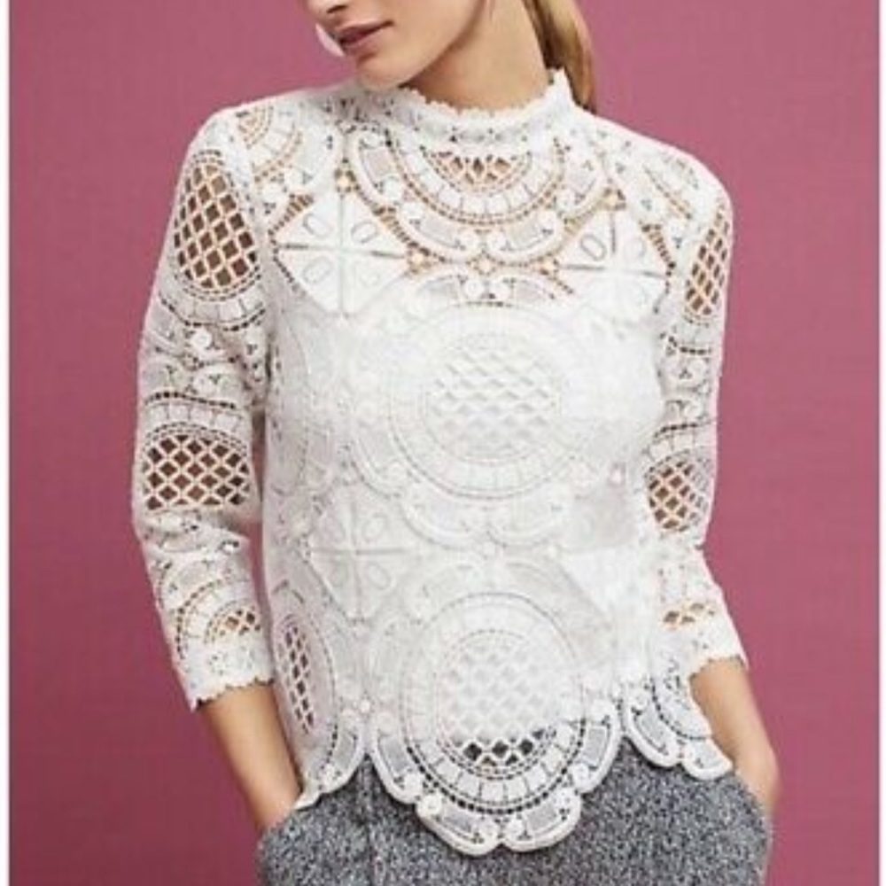 Anthropologie James Coviello white lace blouse